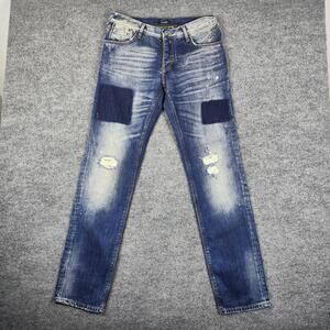 Antony Morato Jeans Mens 32x32 Blue Medium Wash Slim Straight Distressed Denim